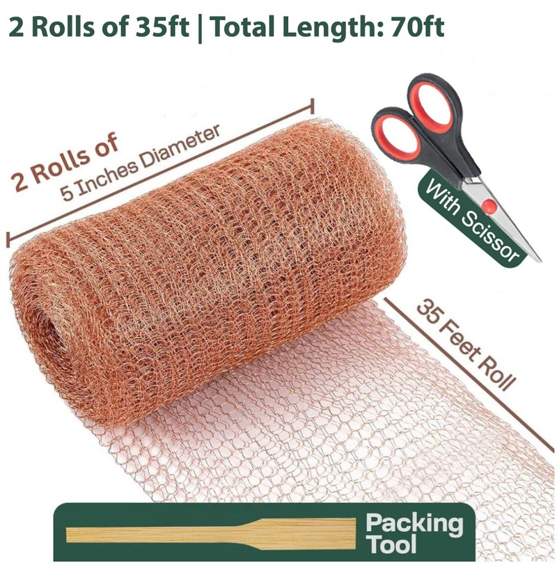 RAYTRENDS 3rd Gen Copper Mesh Rodent Control Kit - 100% Premium & Pure Copper Wool for Slug, Pest, Snail, Mice & Rat Control - Offers 2 Copper Mesh Rolls with Scissors and Packing Tool - Image 2